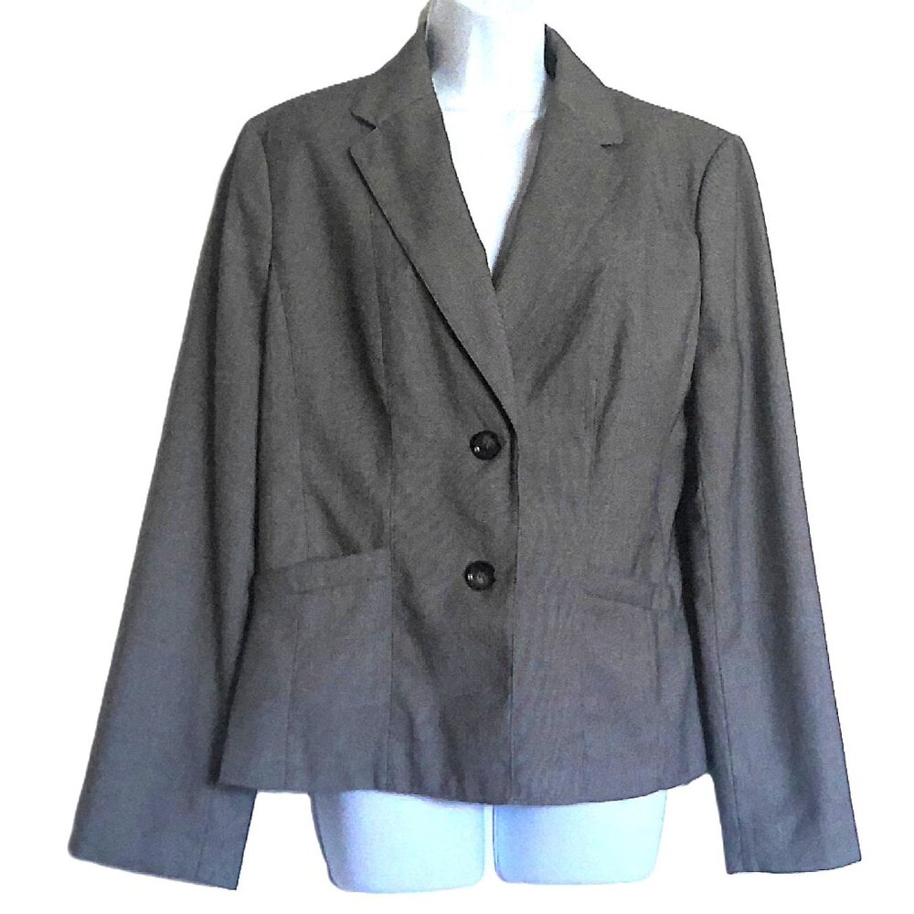 Ann Taylor Blazer Jacket Career Pockets 2 Button Front Lined Taupe Gray EUC 14